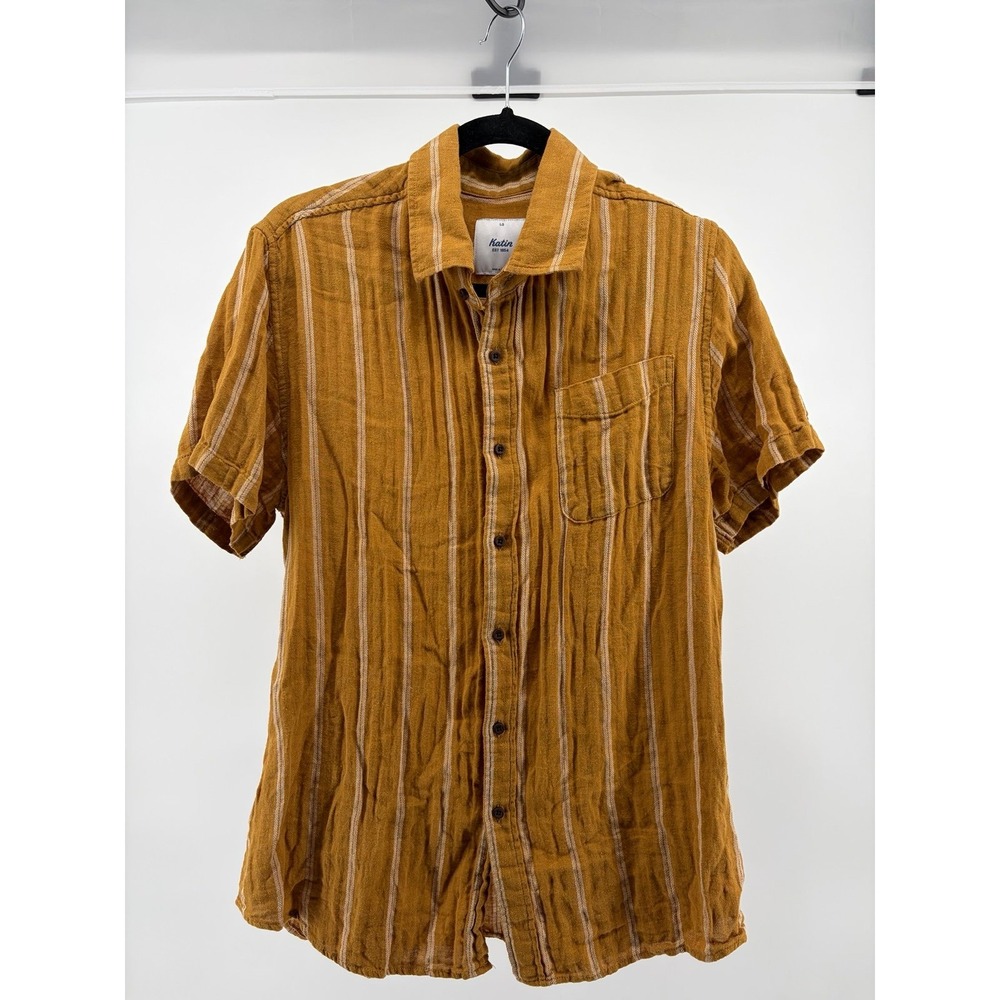 Katin Men Size Large Size Large Surf Short Sleeve Button Hemp Cotton Shirt USA